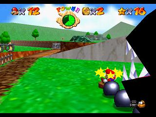 Super Mario 64 (n64 mini, Switch et DS) - Bataille de Bob-Omb - Derrière la cage de Chomp