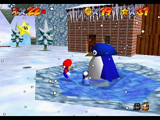 Super Mario 64 (n64 mini, Switch et DS) - Montagne Gla-Gla - Petit pingouin perdu