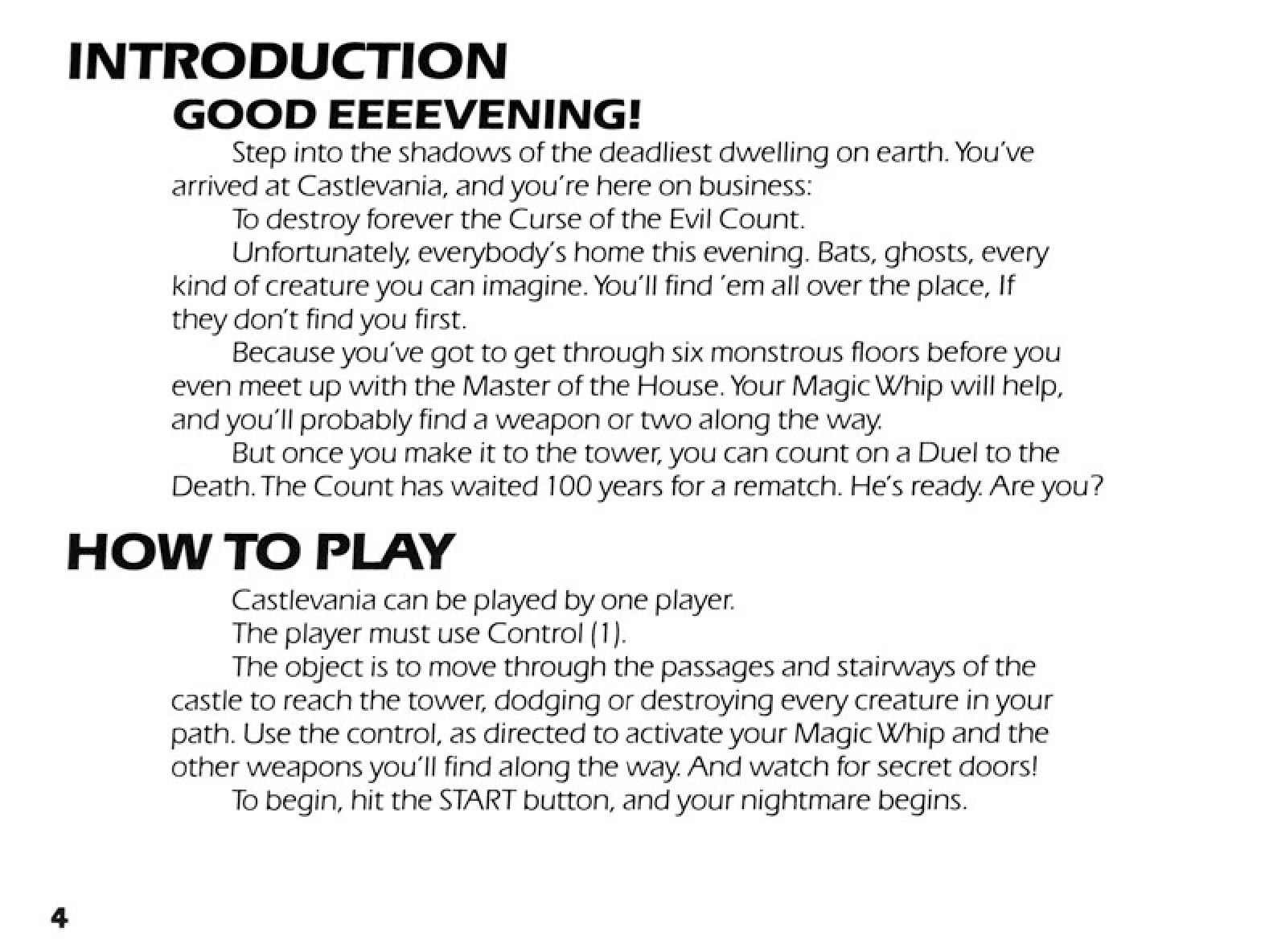 Castlevania 1 : La notice du premier Castlevania version Nes