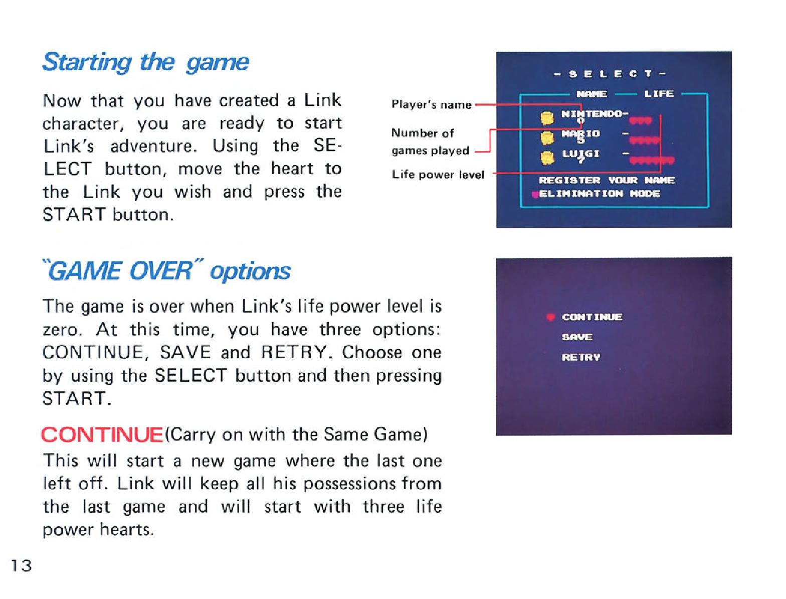 Zelda 1 (the legend of zelda) : Manual of nes version
