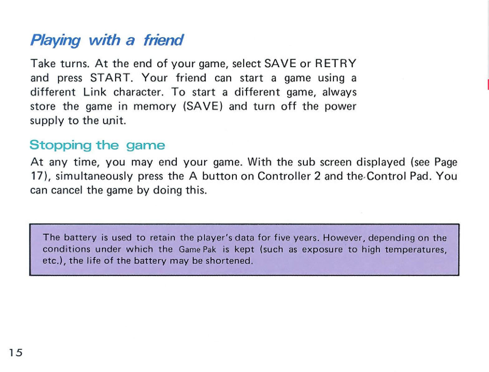 Zelda 1 (the legend of zelda) : Manual of nes version