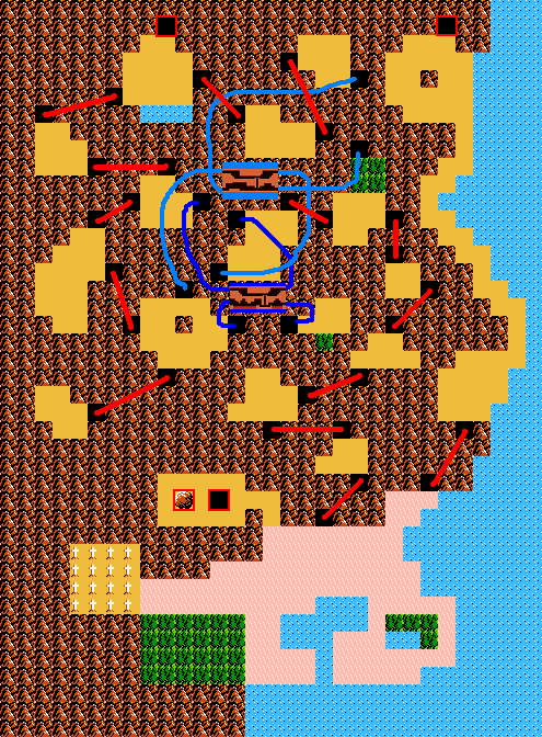 Les plans du monde Zelda 2 - The adventure of Link sur Nes : la carte du Labyrinthe de la Montagne de la mort