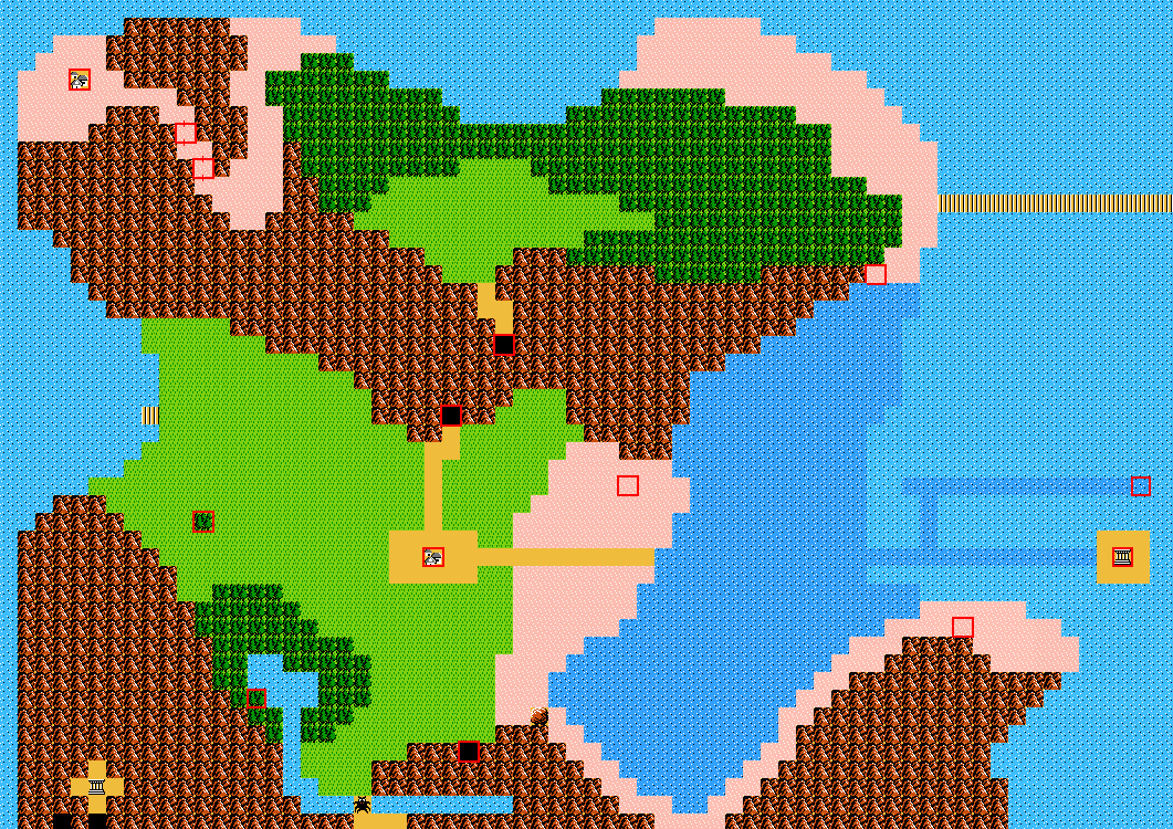 Les plans du monde Zelda 2 - The adventure of Link sur Nes : la carte de l'est d'Hyrule