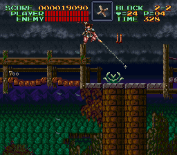 Super Castlevania 4 on Super Nintendo - Level 2 : Cemetery, swamps and river