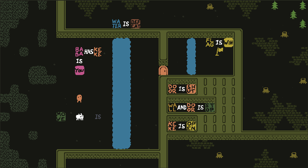 Baba is You sur Switch et Pc -  Temple Ruins : Niveau 8 - Double Moat : Le niveau  rsoudre